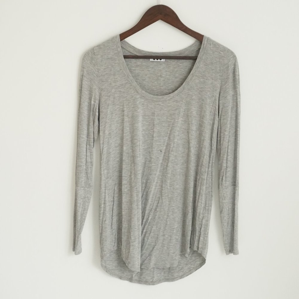 Grey Scoop Neck Long Sleeve Tee
